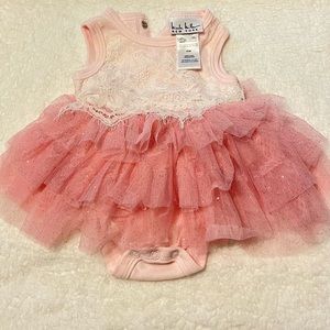 Pink Nicole Miller 0-3 Months Lace, Glitter, Tutu Valentines Dress